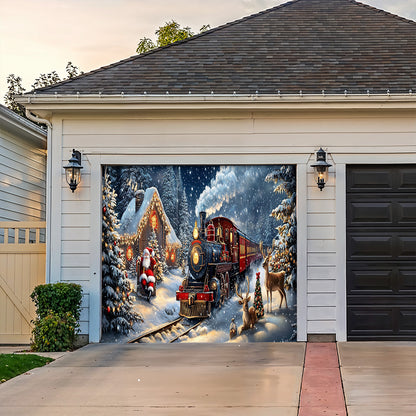 Lorva Christmas Garage Door Banner Decoration Winter Wonderland Christmas Train