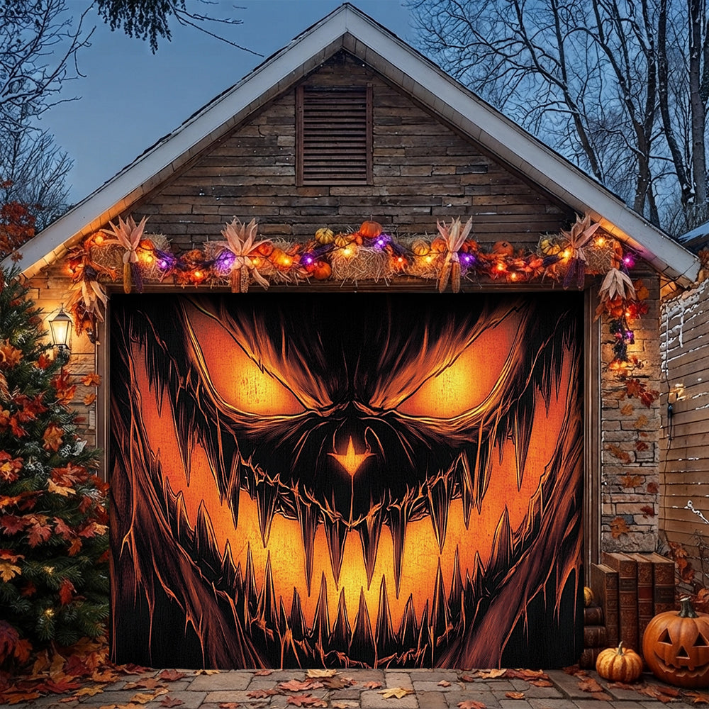 Lorva Halloween Garage Door Banner Decoration Dark Jack-O'-Lantern