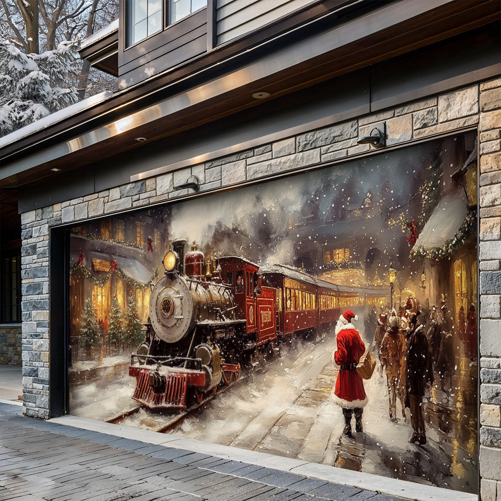 Lorva Christmas Garage Door Banner Decoration Merry Christmas Train Ride