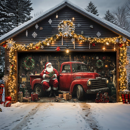 Lorva Christmas Garage Door Banner Decoration Rustic Santa Workshop & Red Truck Holiday
