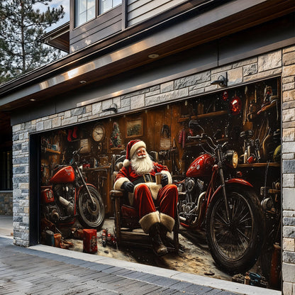 Lorva Christmas Garage Door Banner Decoration Santa’s Christmas Motorcycle Garage