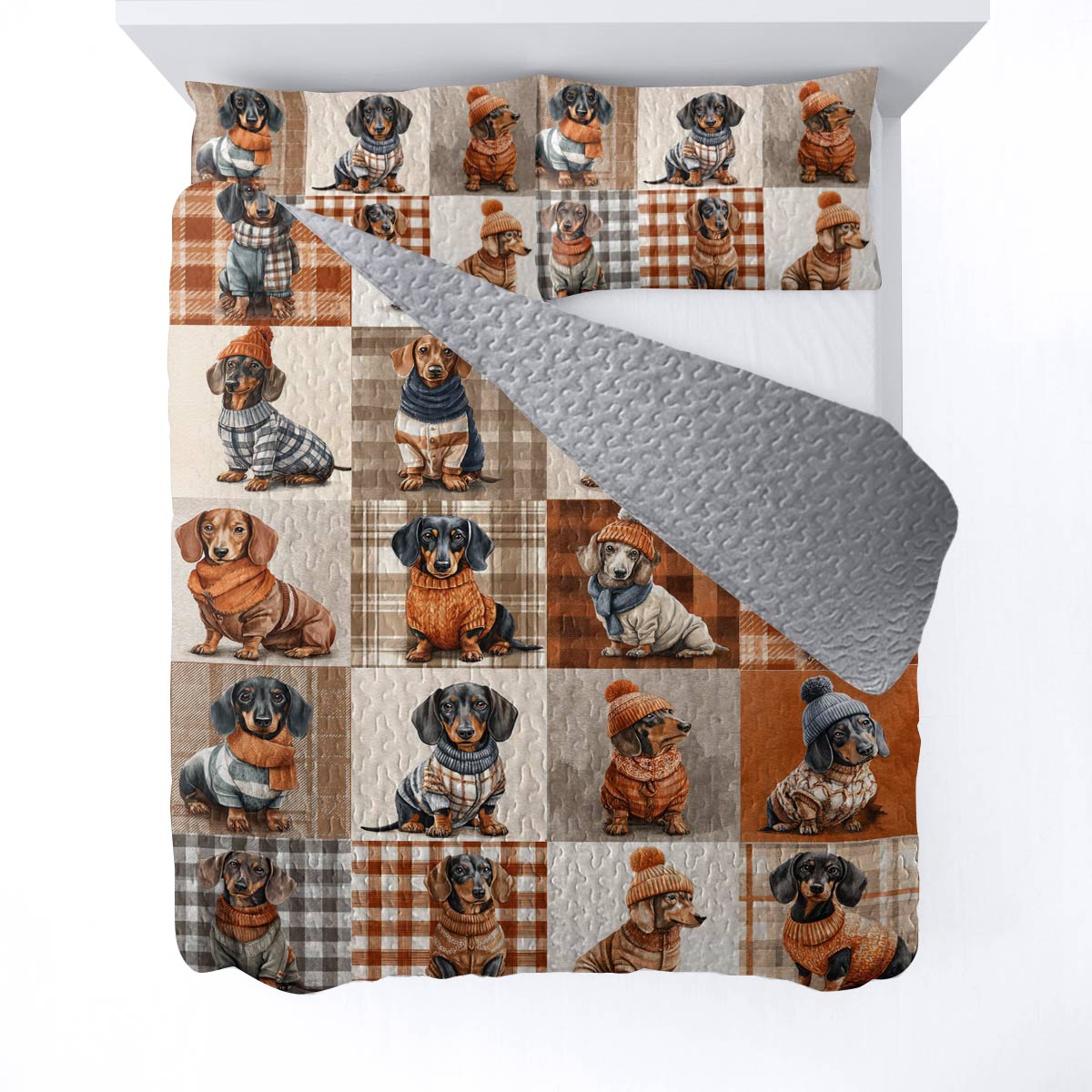 Dachshund Lorva All Season Quilt 3-Piece Set Plaid & Paws
