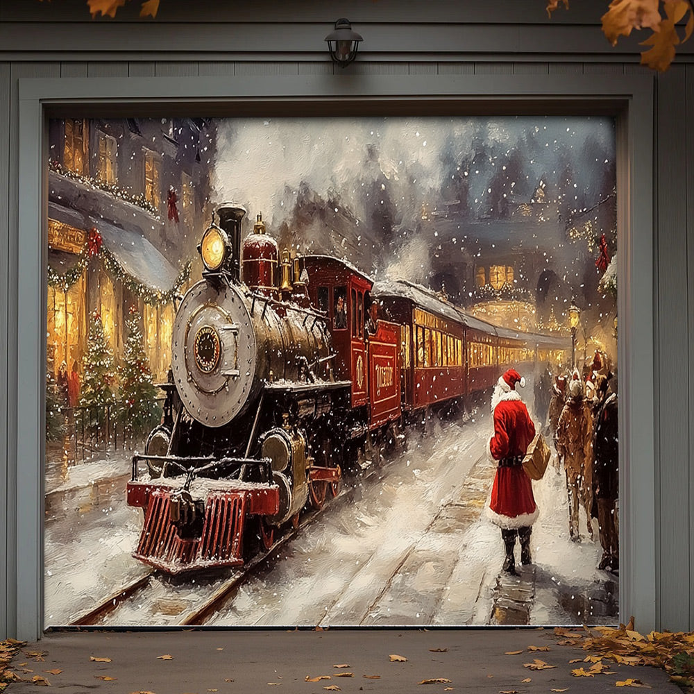 Lorva Christmas Garage Door Banner Decoration Merry Christmas Train Ride