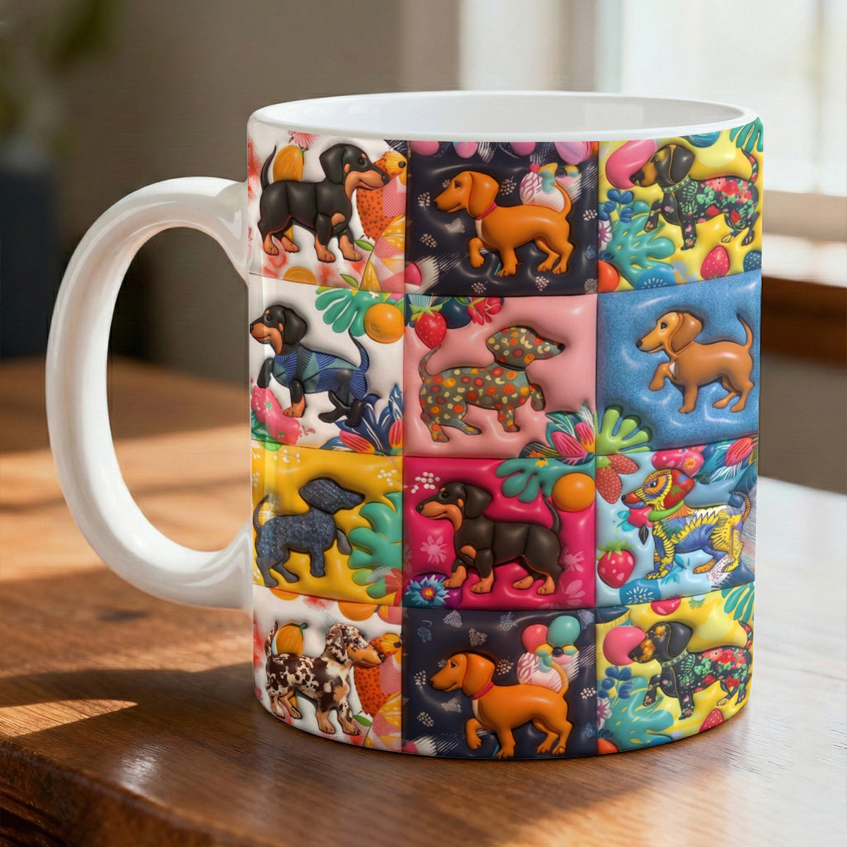 Lorva Flat Print Mug Amazing Tropical Dachshunds