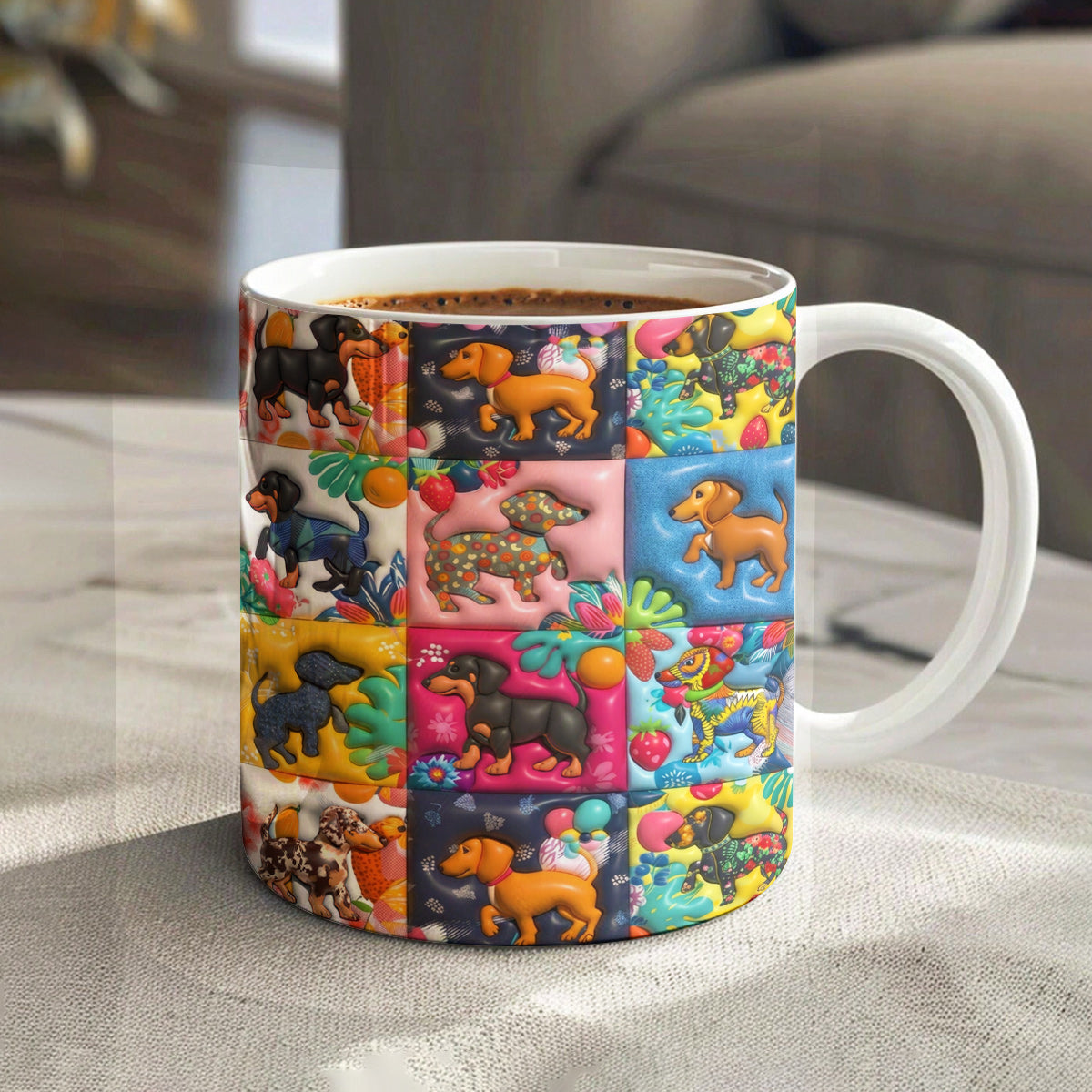 Lorva Flat Print Mug Amazing Tropical Dachshunds