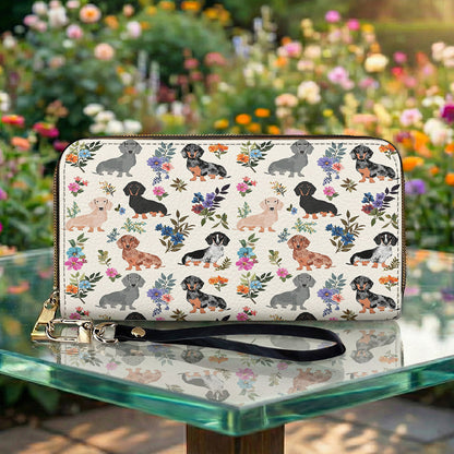 Lorva Leather Wallet Charming Floral Dachshunds
