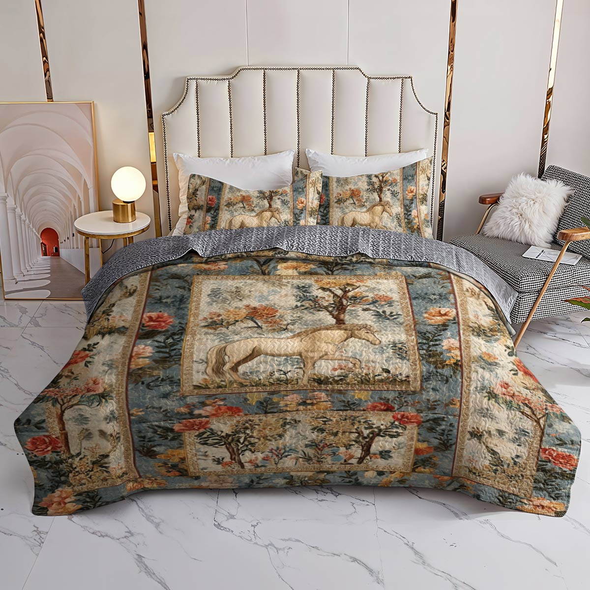 Lorva Horse All Season Quilt 3-Piece Set Horse Garden