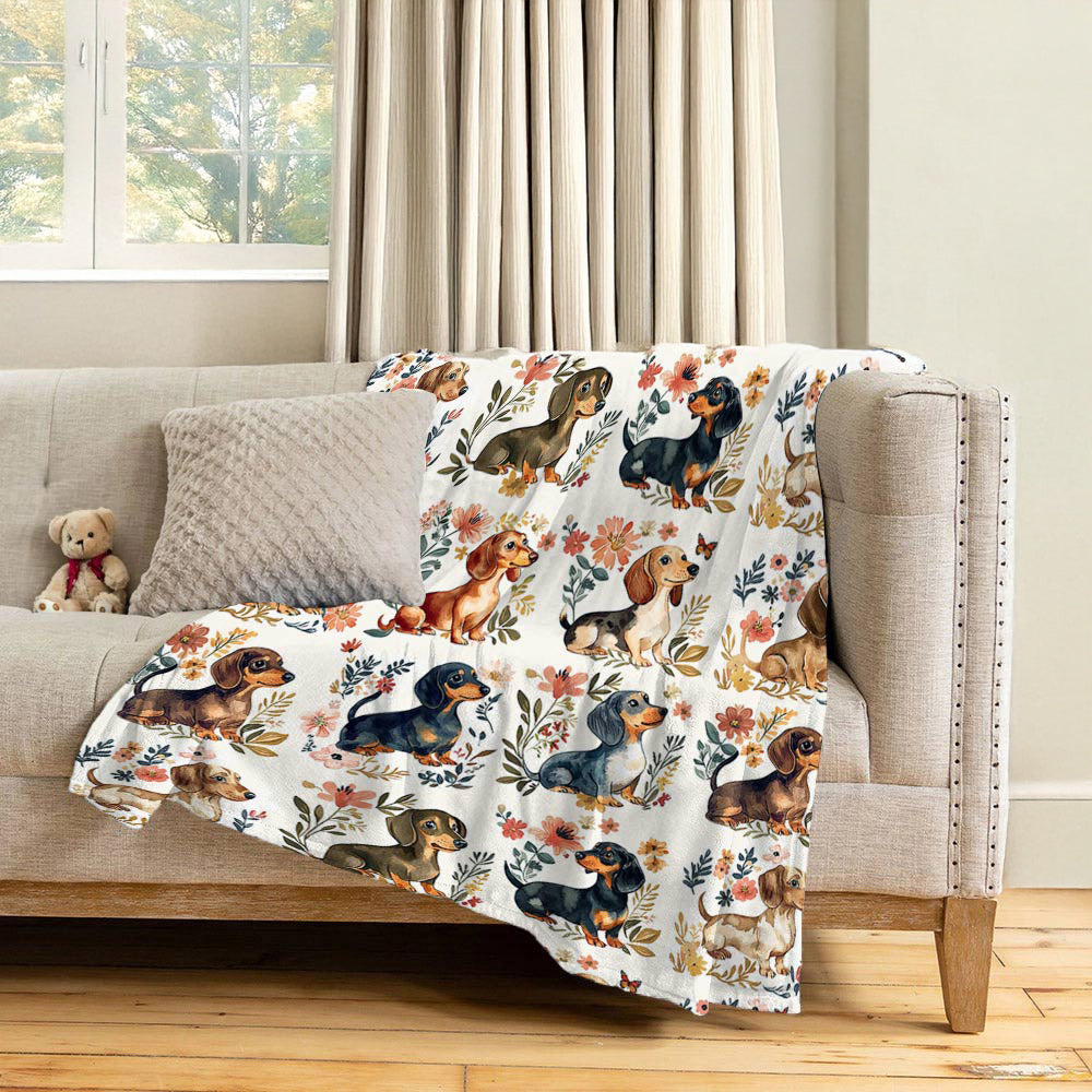 Lorva Fleece Blanket Cute Floral Dachshunds
