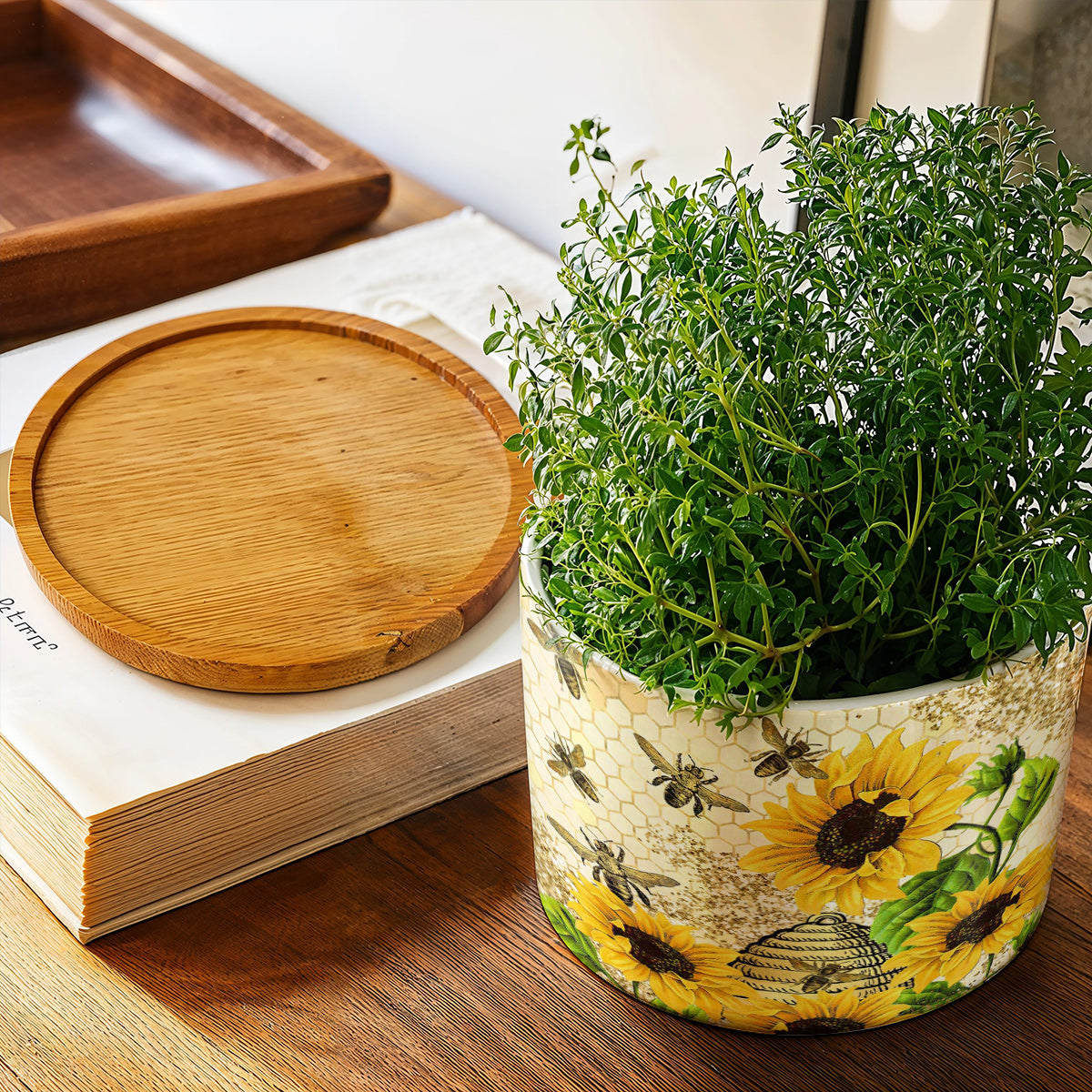 Lorva Bee Sunflower Ceramic Plant Pot Happy Field Flowers
