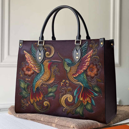 Lorva Leather Bag Vintage Floral Hummingbirds