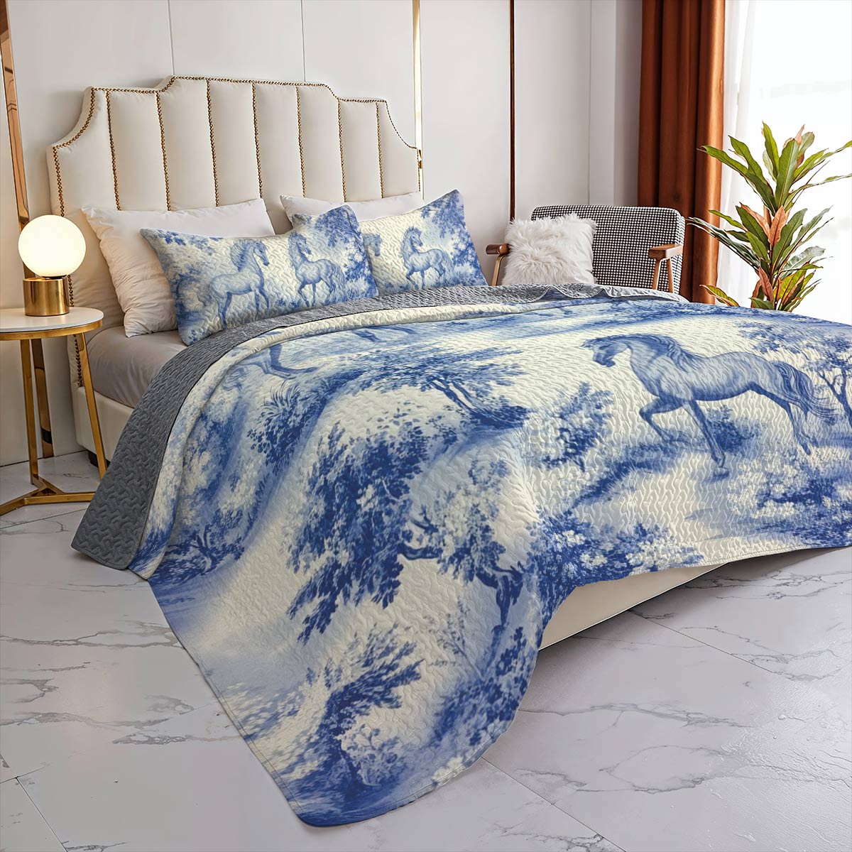 Lorva Horse All Season Quilt 3-Piece Set Blue Love