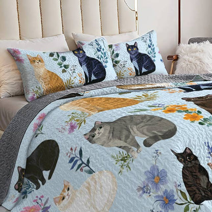 Lorva All Season Quilt 3-Piece Set Beautiful Floral Cats