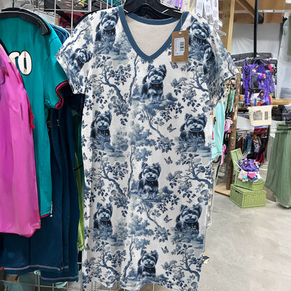 Lorva V-neck Nightshirt Charming Floral Yorkie
