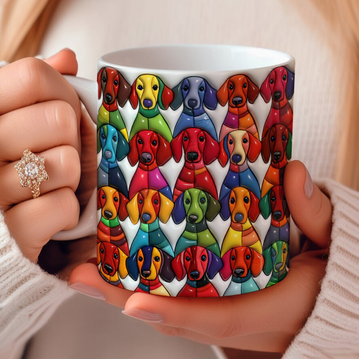 Lorva Flat Print Mug Colorful Whimsical Dachshunds