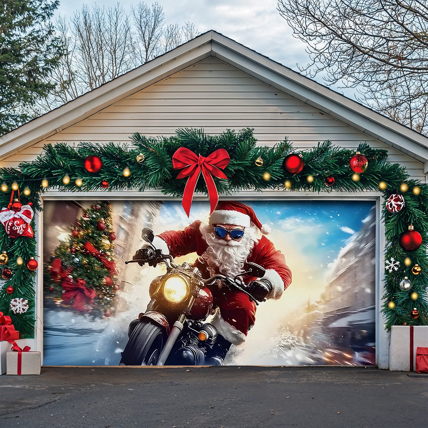 Lorva Christmas Garage Door Banner Decoration Cool Santa