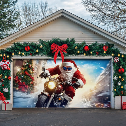Lorva Christmas Garage Door Banner Decoration Cool Santa