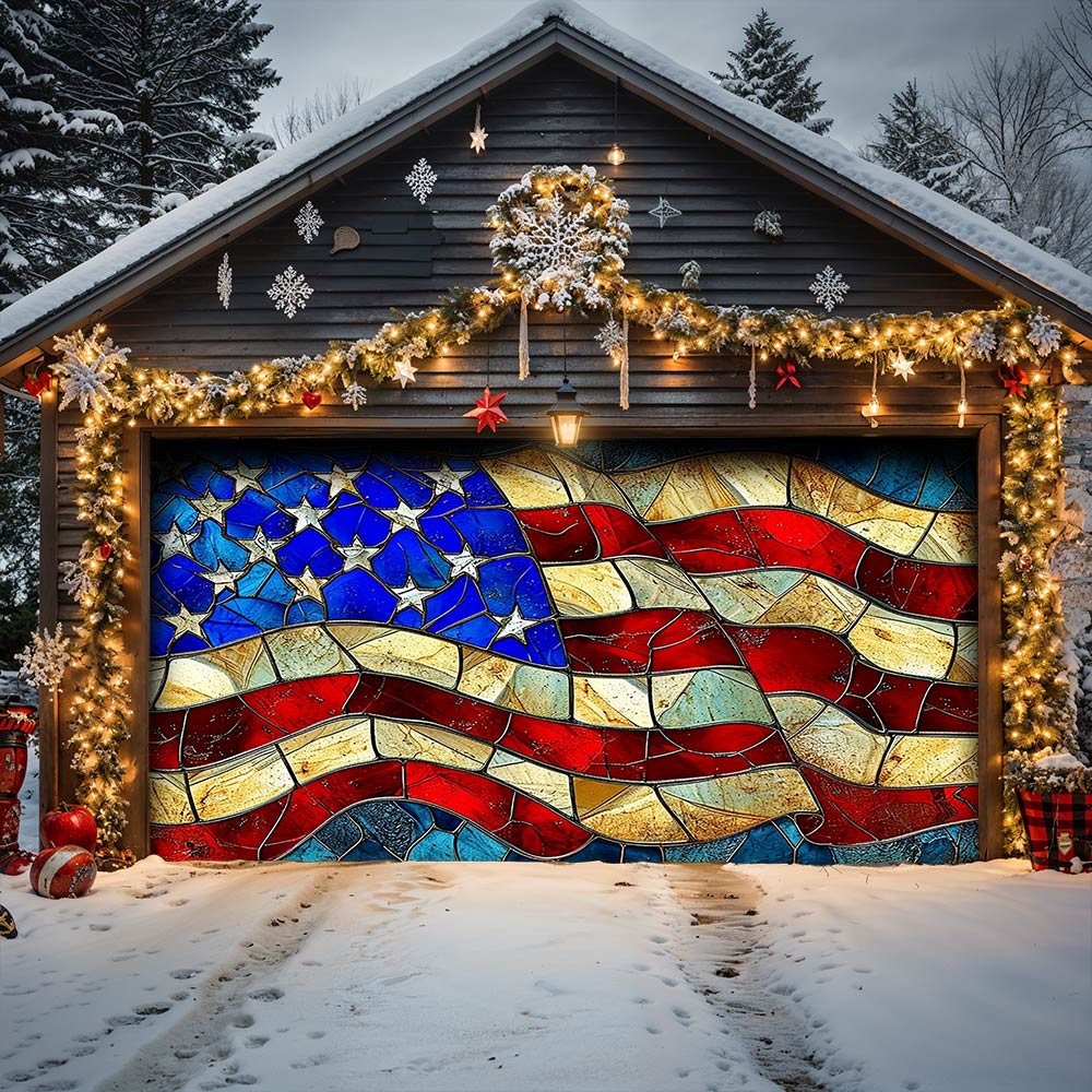 Lorva Patriotic Garage Door Banner Decoration American Flag