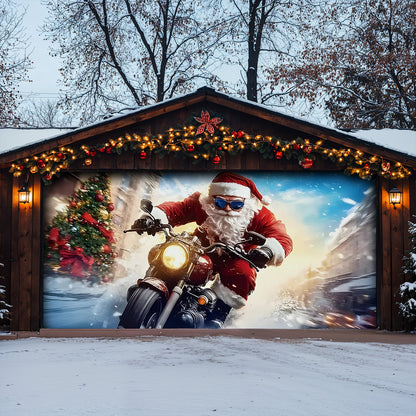 Lorva Christmas Garage Door Banner Decoration Cool Santa