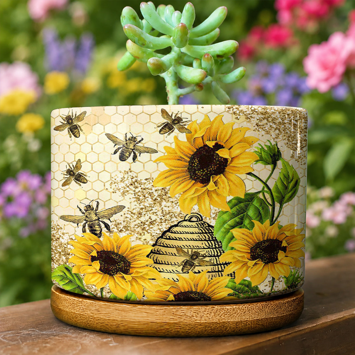 Lorva Bee Sunflower Ceramic Plant Pot Happy Field Flowers
