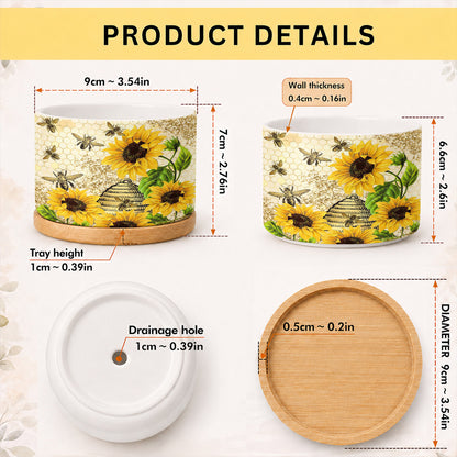 Lorva Bee Sunflower Ceramic Plant Pot Happy Field Flowers