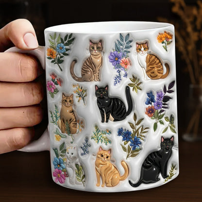 Lorva Mug Puffy Cute Floral Cats