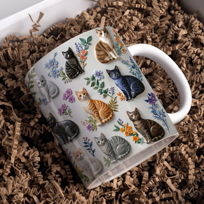 Lorva Flat Print Mug Charming Floral Cats
