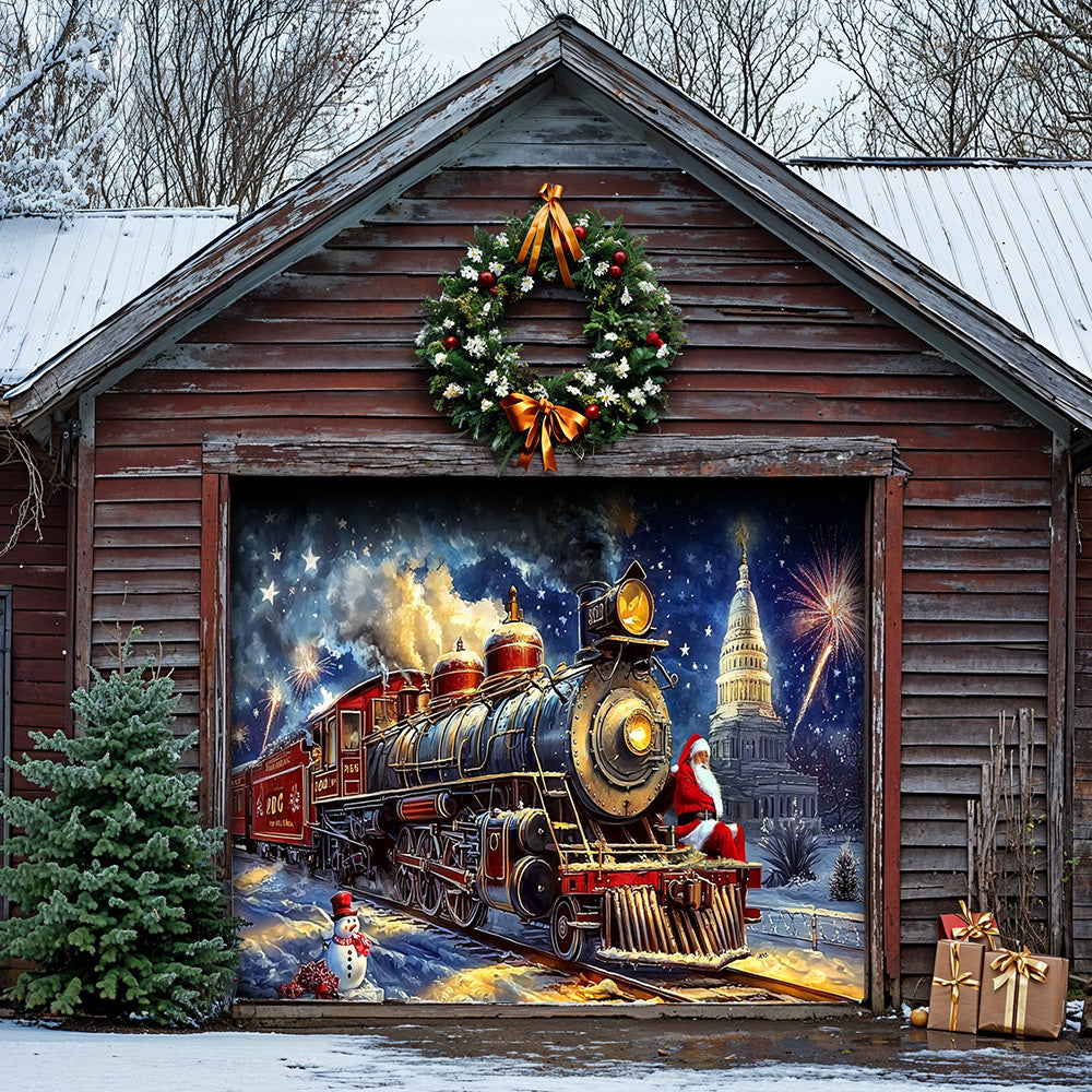 Lorva Christmas Garage Door Banner Decoration The Patriotic Polar Express