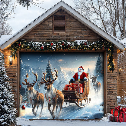Lorva Christmas Garage Door Banner Decoration Happy Reindeer Run On Christmas