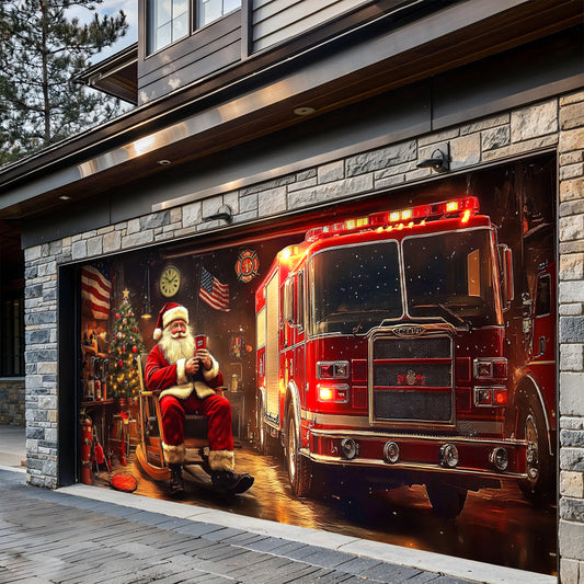 Lorva Garage Door Banner Decoration Santa’s Firehouse Rest