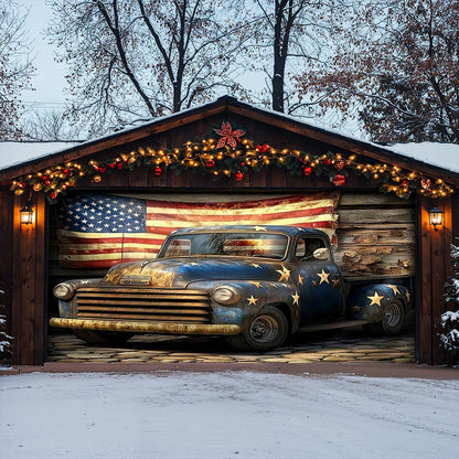 Lorva Patriotic Garage Door Banner Decoration Rustic Truck