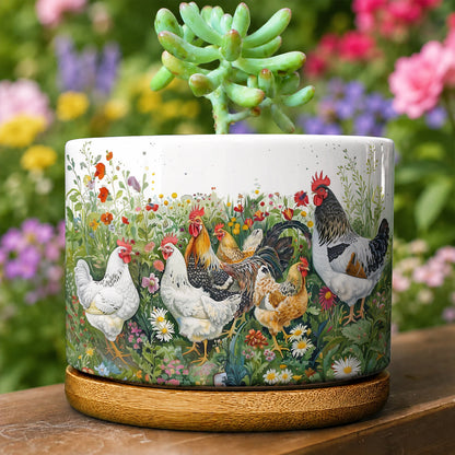 Lorva Chicken Ceramic Plant Pot Charming Flower Garden
