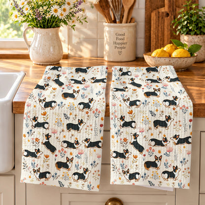 Lorva Corgi Kitchen Towel Joyful Field Flower