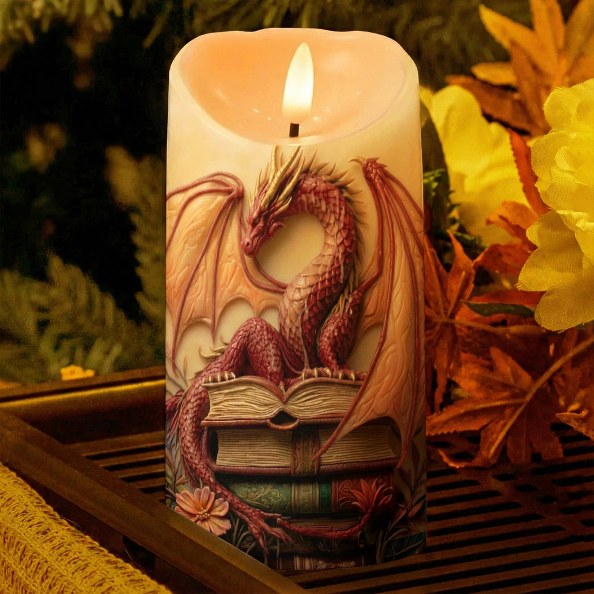 Lorva Reading 2D Printed LED Candle Crimson Lore