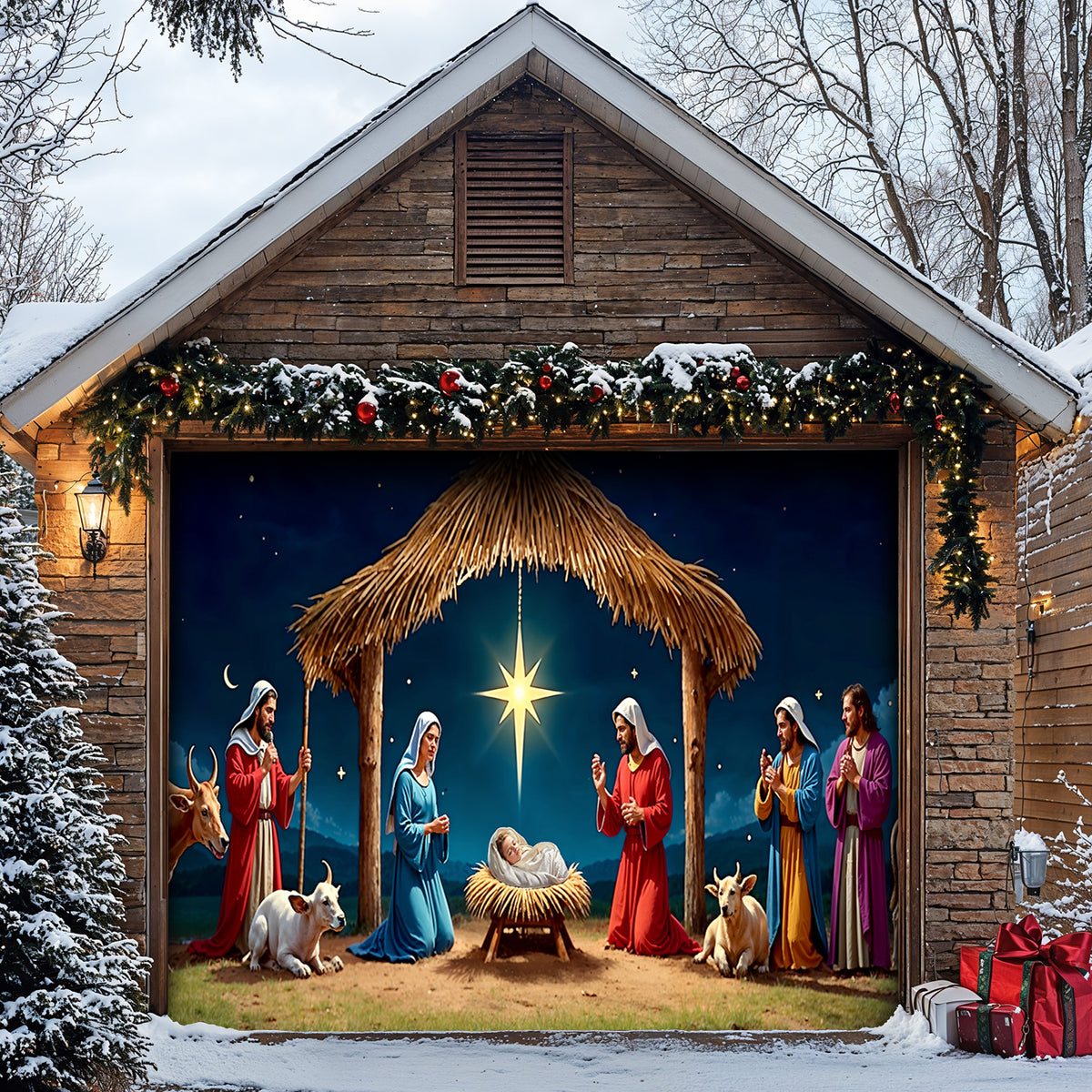Lorva Nativity Scene Christmas Garage Door Banner Decoration