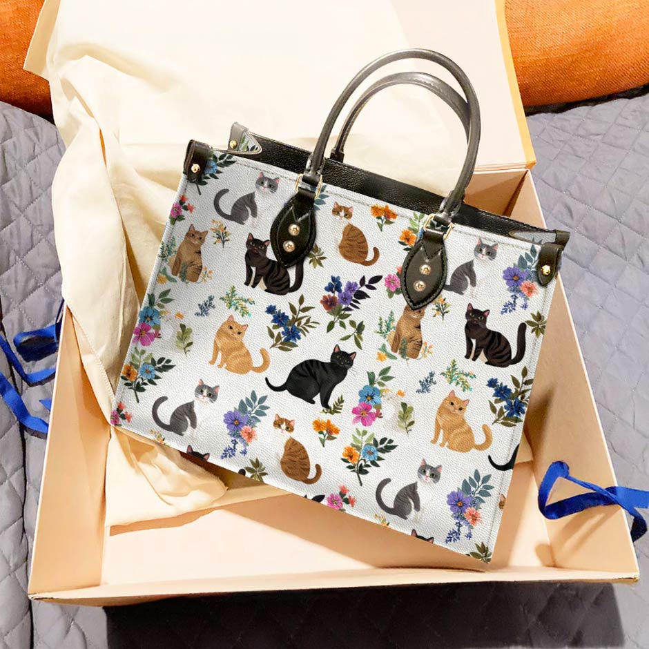 Lorva Leather Bag Cute Floral Cats