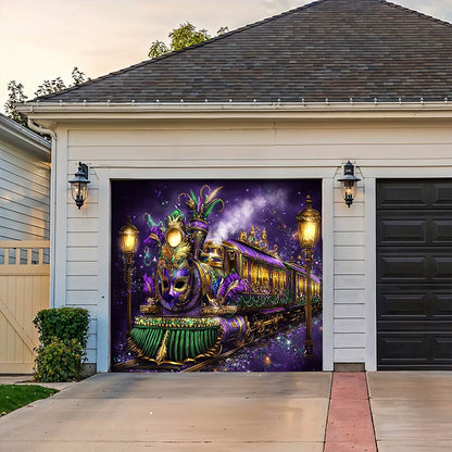 Lorva Garage Door Banner Decoration Festive Train Garage