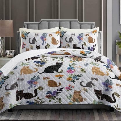 Lorva Quilt Set Cute Floral Cats