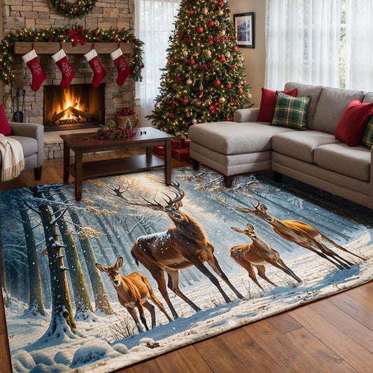 Lorva Christmas Area Rug Majestic Reindeer Family In Winter Wonderland