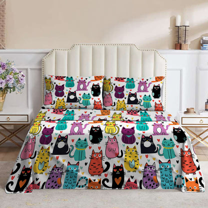 Lorva 4-Piece Bed Sheet Set Cute Kitten