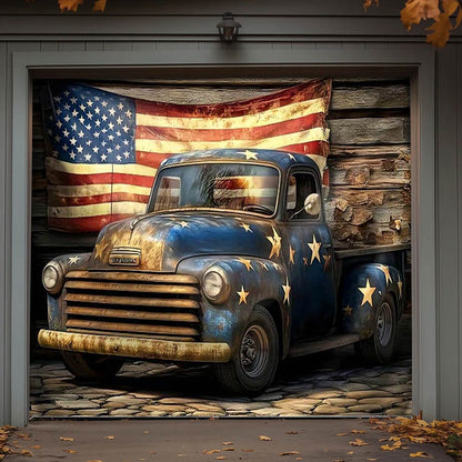 Lorva Patriotic Garage Door Banner Decoration Rustic Truck
