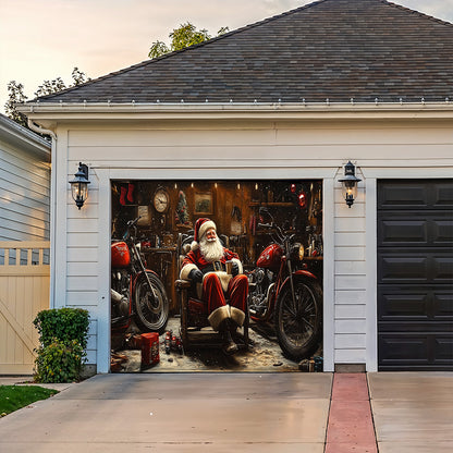 Lorva Christmas Garage Door Banner Decoration Santa’s Christmas Motorcycle Garage