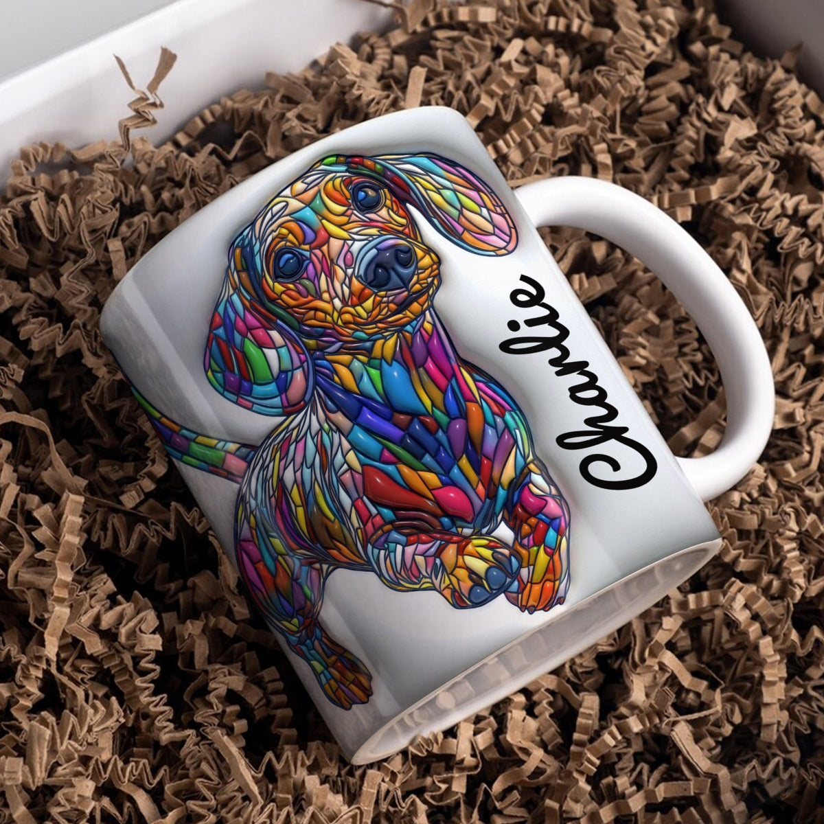 Lorva Personalized Flat Print Mug Playful Dachshund Running