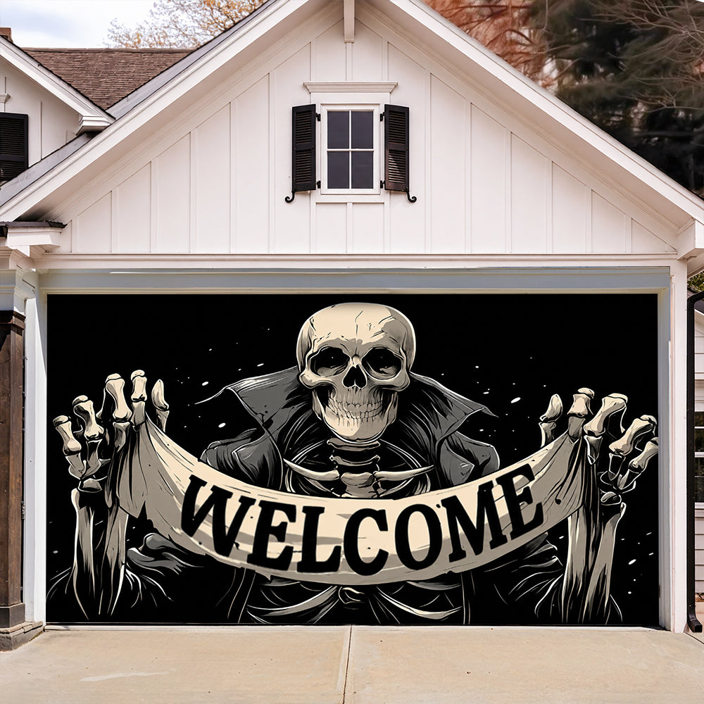 Lorva Halloween Garage Door Banner Decoration Skeleton Welcome