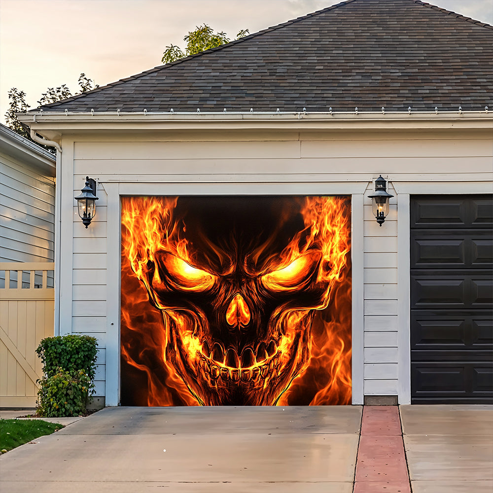 Lorva Halloween Garage Door Banner Decoration Flaming Skull