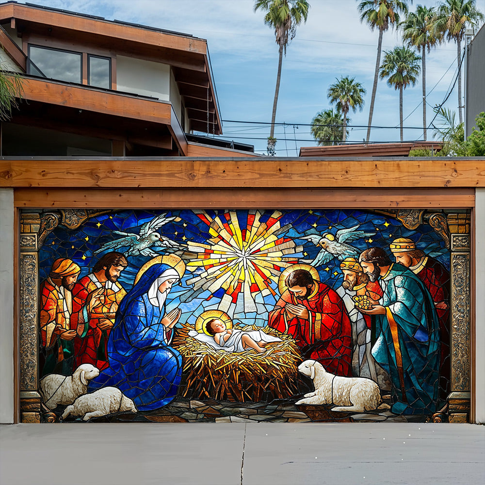 Lorva Christmas Garage Door Banner Decoration Holy Family Nativity