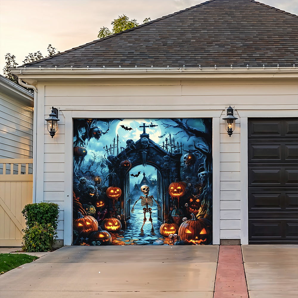 Lorva Halloween Garage Door Banner Decoration The Skeleton Graveyard