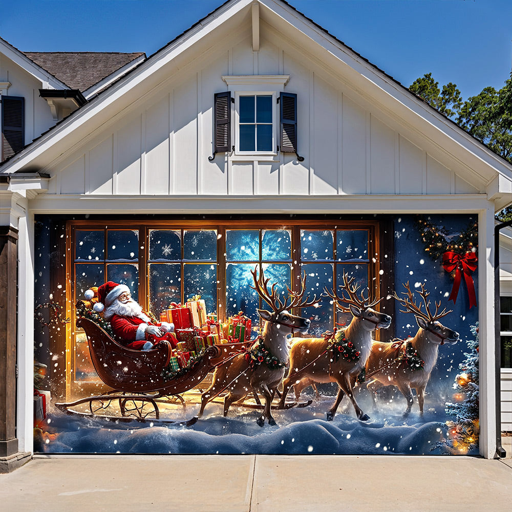 Lorva Christmas Garage Door Banner Decoration Festive Christmas Reindeer & Snow