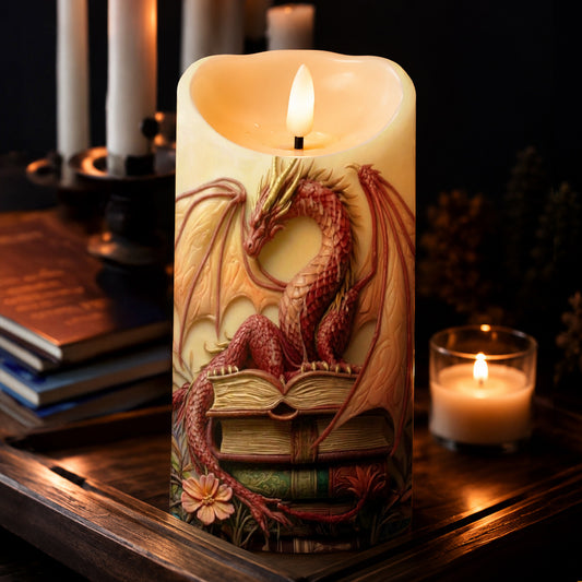 Lorva Reading 2D Printed LED Candle Crimson Lore