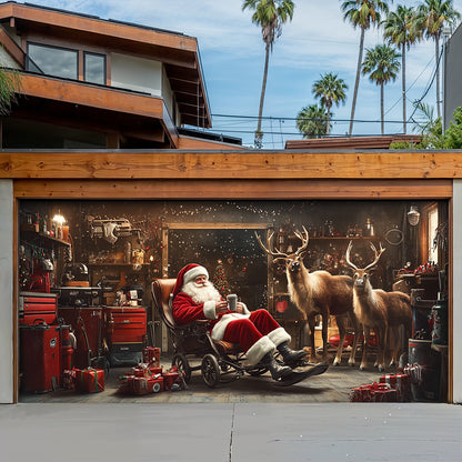 Lorva Christmas Garage Door Banner Decoration Santa’s Reindeer Garage