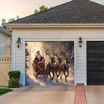 Lorva Christmas Garage Door Banner Decoration Santa’s Reindeer Journey